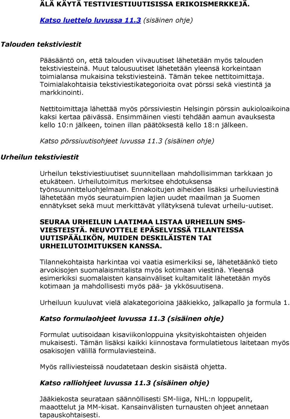 Toimialakohtaisia tekstiviestikategorioita ovat pörssi sekä viestintä ja markkinointi. Nettitoimittaja lähettää myös pörssiviestin Helsingin pörssin aukioloaikoina kaksi kertaa päivässä.