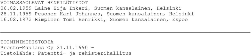 1959 Pesonen Kari Johannes, Suomen kansalainen, Helsinki 16.02.