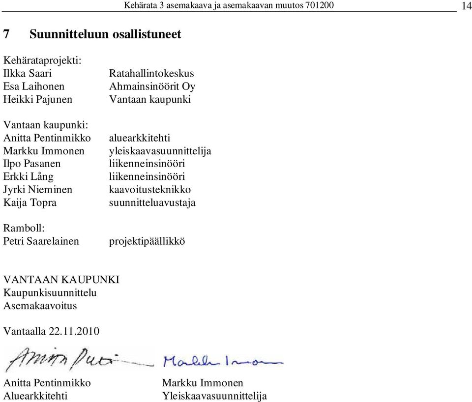 Ahmainsinöörit Oy Vantaan kaupunki aluearkkitehti yleiskaavasuunnittelija liikenneinsinööri liikenneinsinööri kaavoitusteknikko suunnitteluavustaja