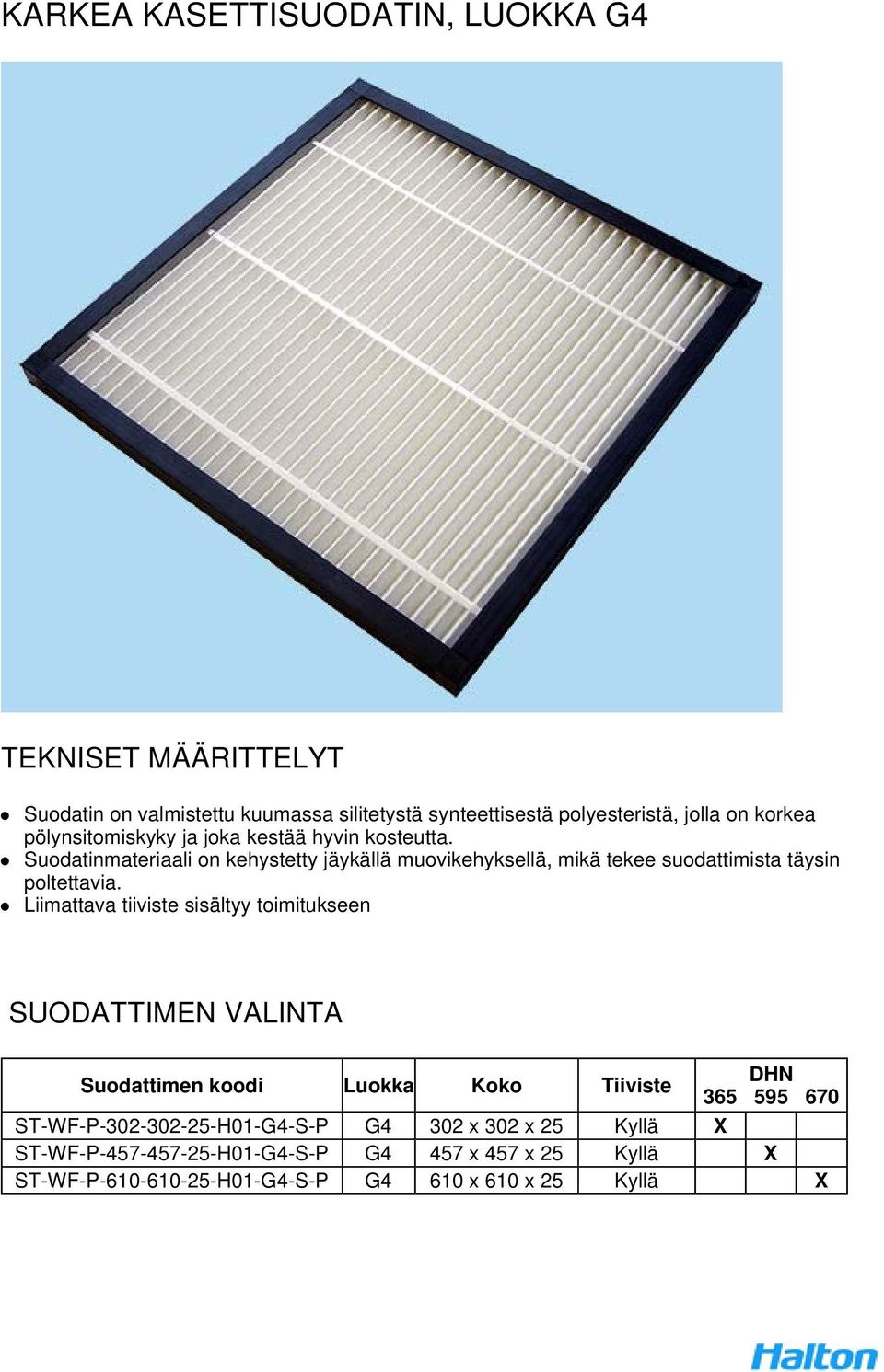 Suodatinmateriaali on kehystetty jäykällä muovikehyksellä, mikä tekee suodattimista täysin poltettavia.