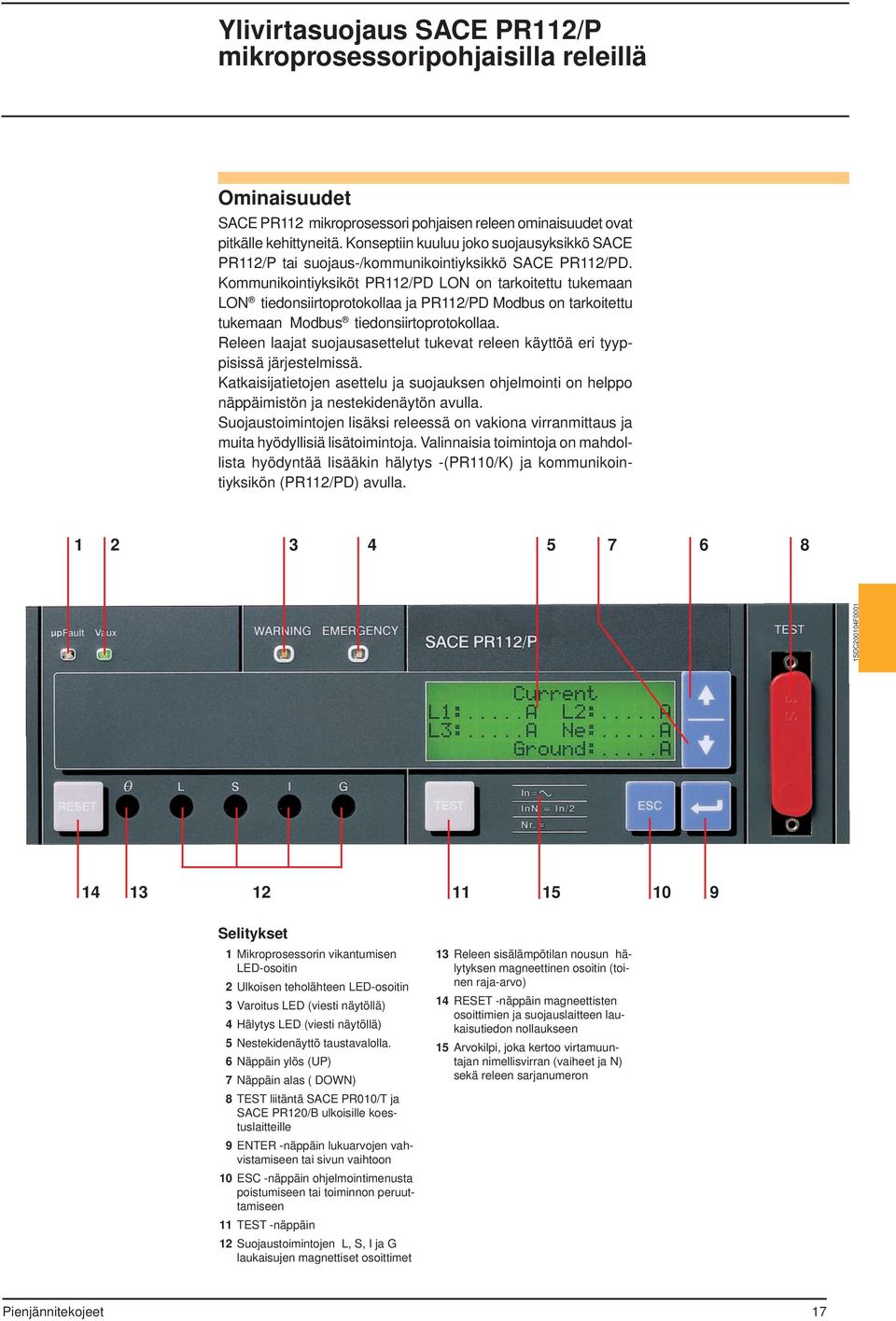 Kommunikointiyksiköt PR112/PD LON on tarkoitettu tukemaan LON tiedonsiirtoprotokollaa ja PR112/PD Modbus on tarkoitettu tukemaan Modbus tiedonsiirtoprotokollaa.