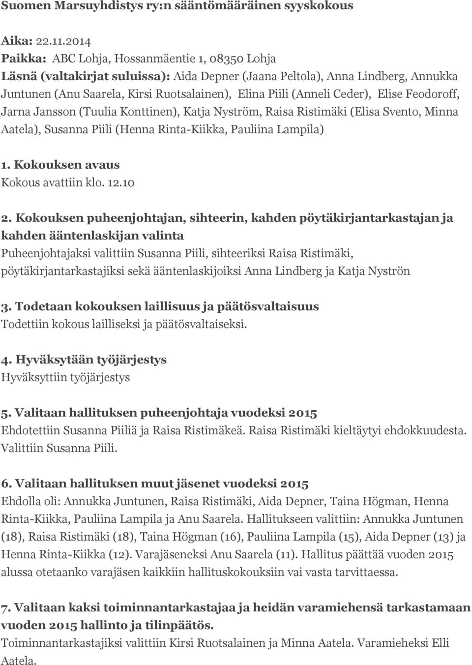 Ceder), Elise Feodoroff, Jarna Jansson (Tuulia Konttinen), Katja Nyström, Raisa Ristimäki (Elisa Svento, Minna Aatela), Susanna Piili (Henna Rinta-Kiikka, Pauliina Lampila) 1.