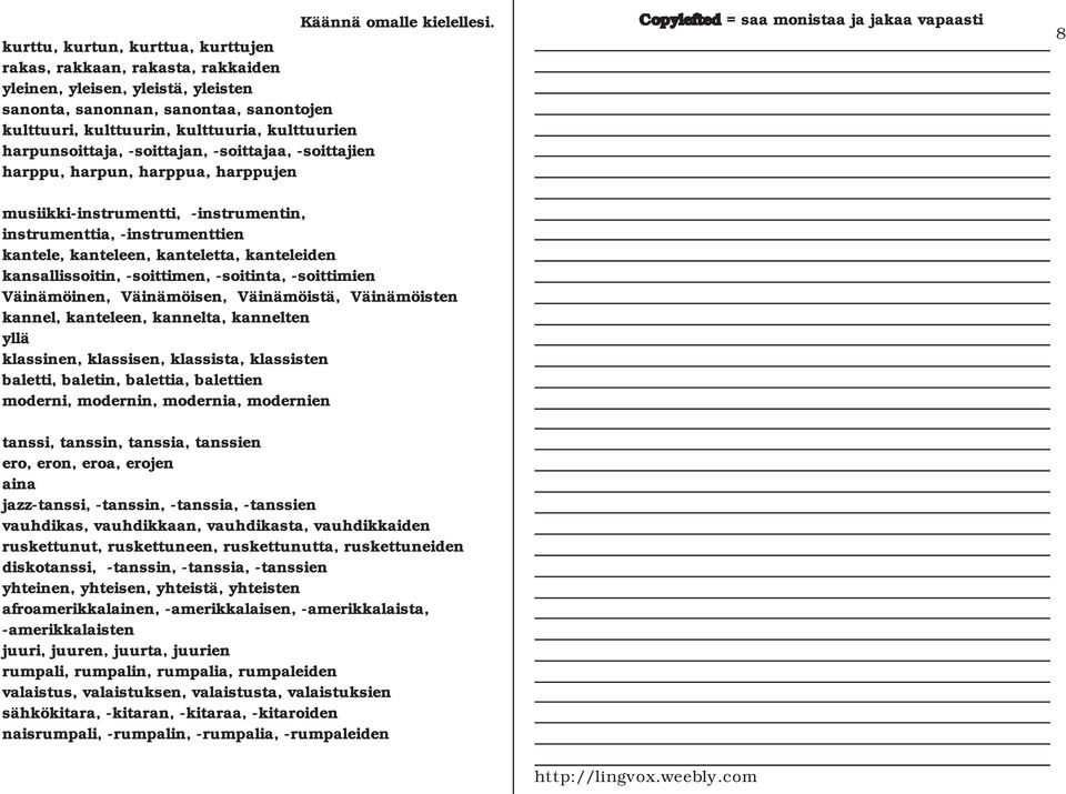 kansallissoitin, -soittimen, -soitinta, -soittimien Väinämöinen, Väinämöisen, Väinämöistä, Väinämöisten kannel, kanteleen, kannelta, kannelten yllä klassinen, klassisen, klassista, klassisten