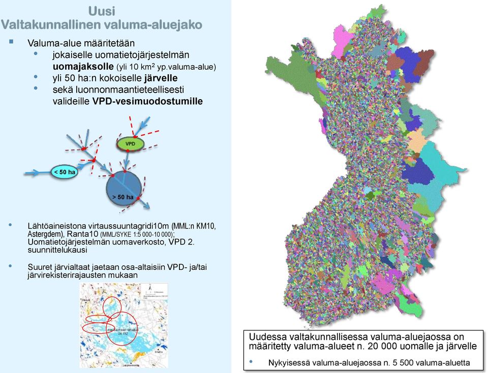 virtaussuuntagridi10m (MML:n KM10, Astergdem), Ranta10 (MML/SYKE 1:5 000-10 000); Uomatietojärjestelmän uomaverkosto, VPD 2.