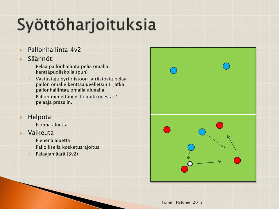 jatka pallonhallintaa omalla alueella.