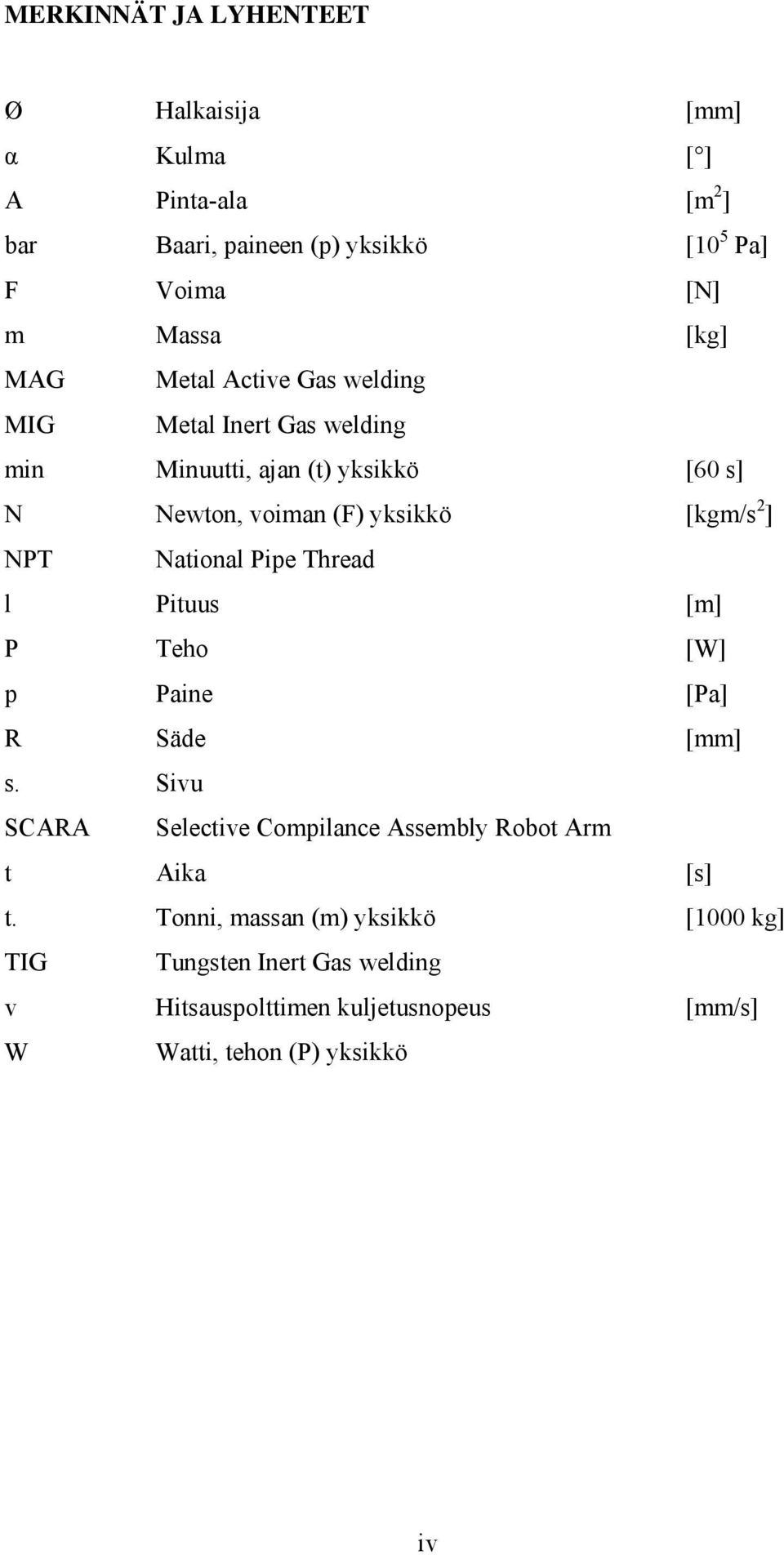 NPT National Pipe Thread l Pituus [m] P Teho [W] p Paine [Pa] R Säde [mm] s.