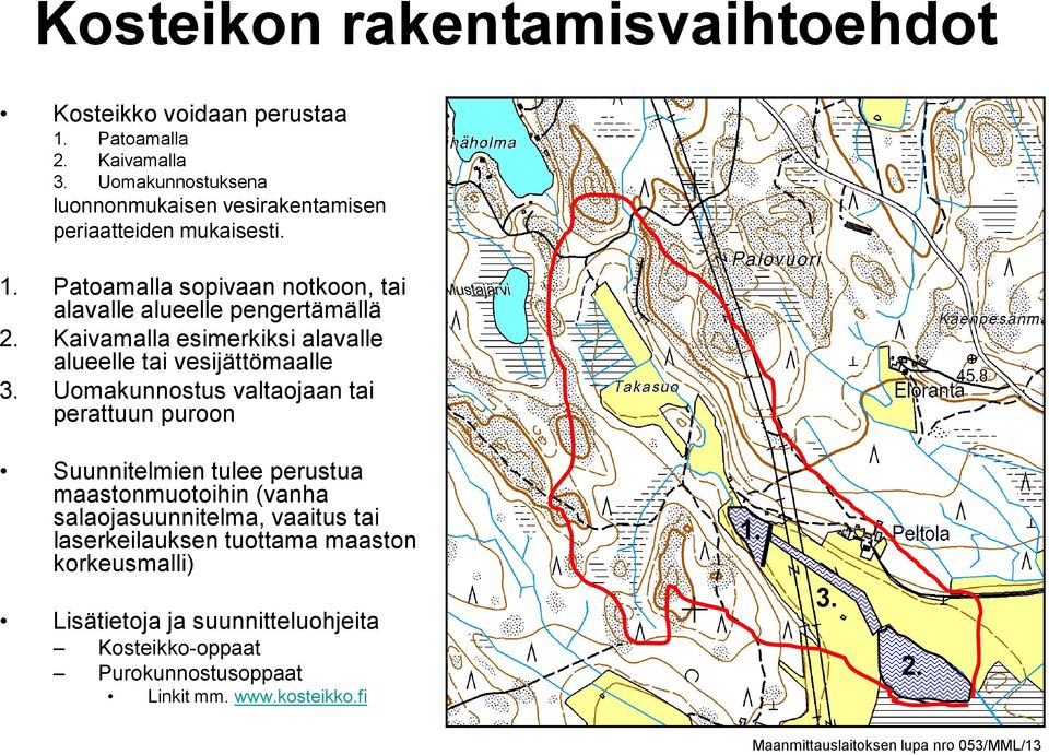 Kaivamalla esimerkiksi alavalle alueelle tai vesijättömaalle 3.