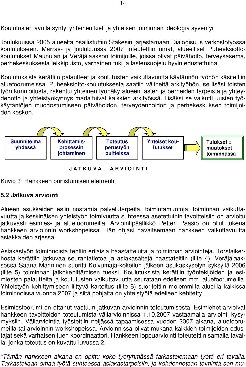 varhainen tuki ja lastensuojelu hyvin edustettuina. Koulutuksista kerättiin palautteet ja koulutusten vaikuttavuutta käytännön työhön käsiteltiin aluefoorumeissa.