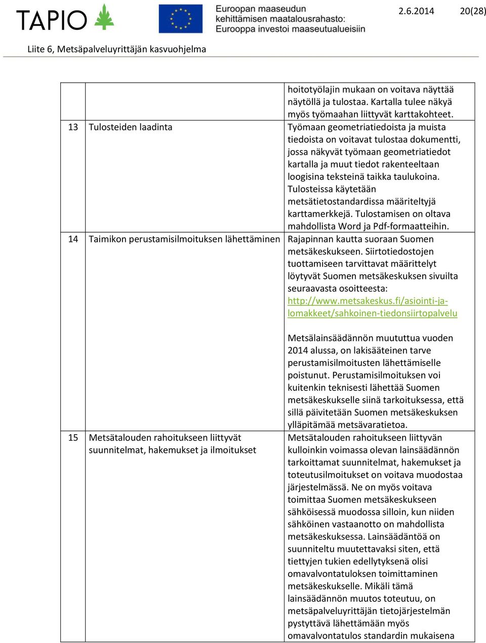 taikka taulukoina. Tulosteissa käytetään metsätietostandardissa määriteltyjä karttamerkkejä. Tulostamisen on oltava mahdollista Word ja Pdf-formaatteihin.