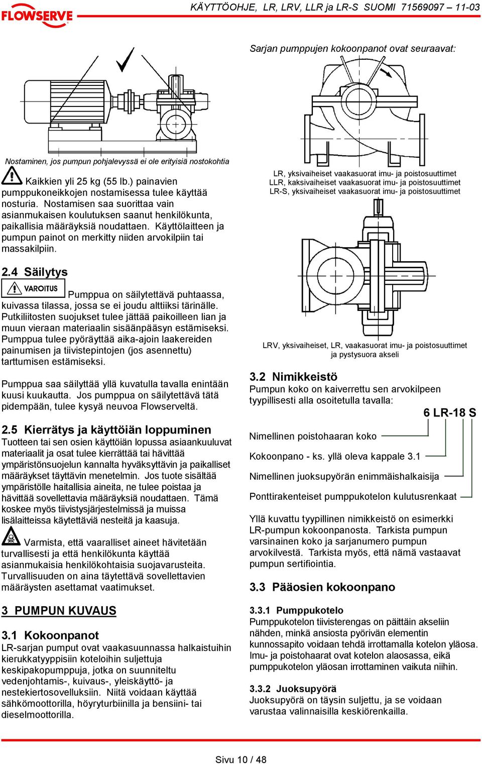 Käyttölaitteen ja pumpun painot on merkitty niiden arvokilpiin tai massakilpiin.