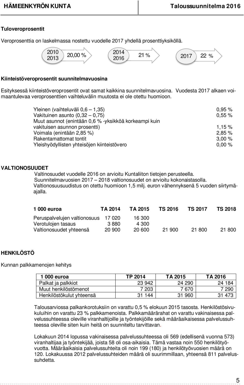 Vuodesta 2017 alkaen voimaantulevaa veroprosenttien vaihteluvälin muutosta ei ole otettu huomioon.