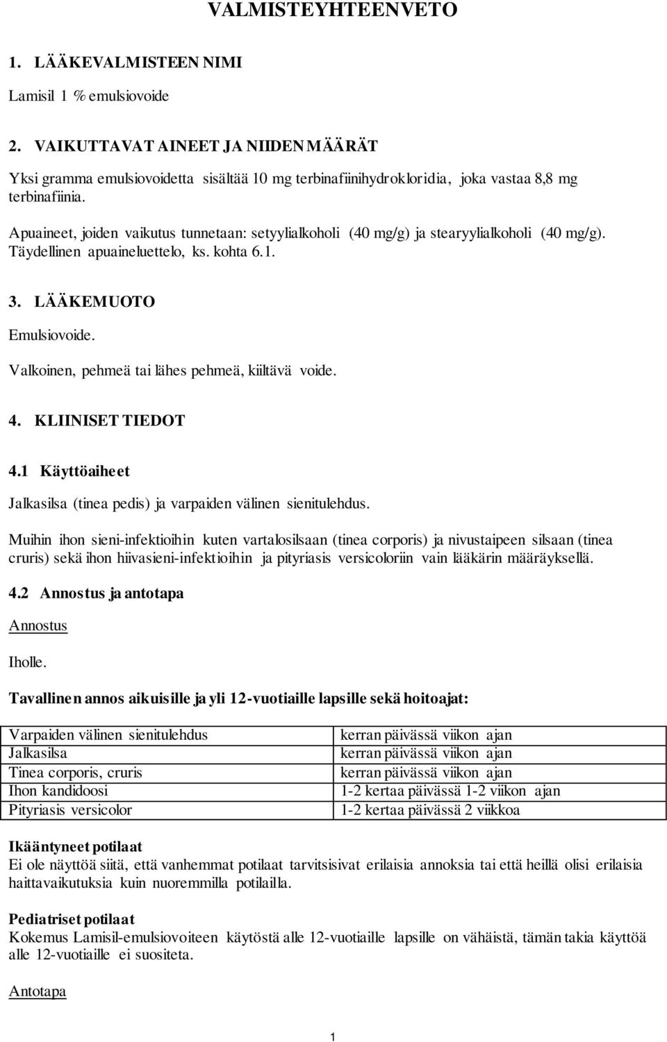 Apuaineet, joiden vaikutus tunnetaan: setyylialkoholi (40 mg/g) ja stearyylialkoholi (40 mg/g). Täydellinen apuaineluettelo, ks. kohta 6.1. 3. LÄÄKEMUOTO Emulsiovoide.