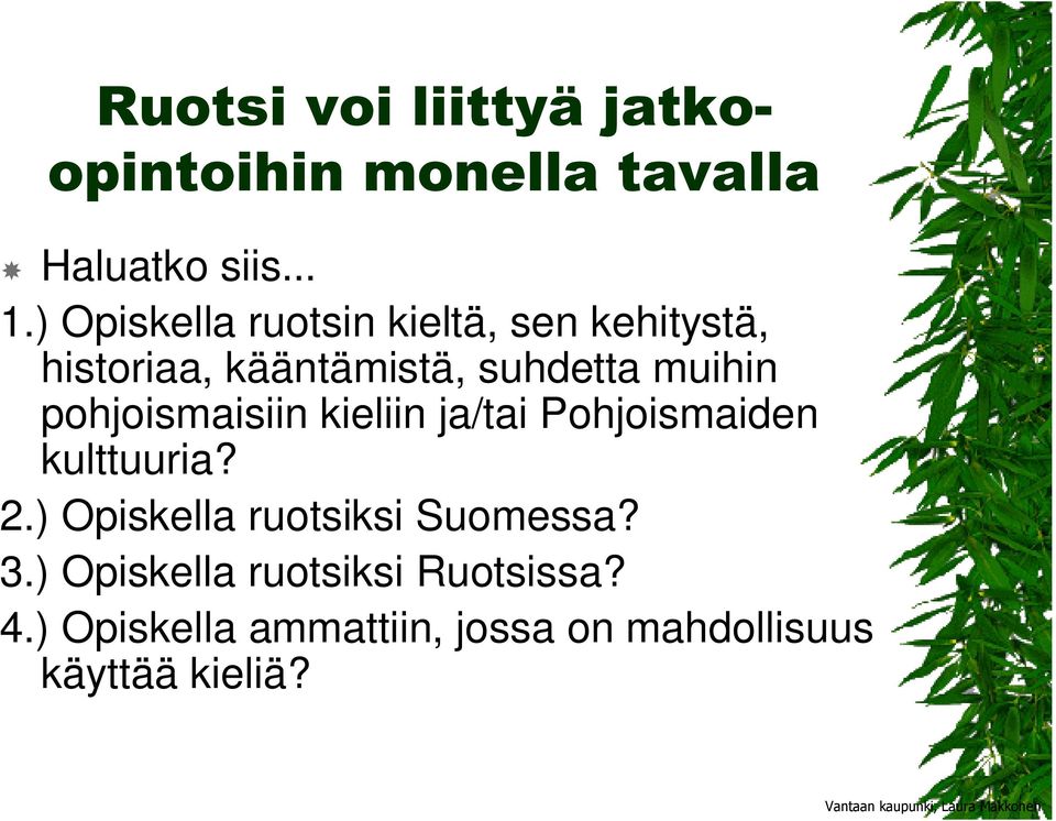 pohjoismaisiin kieliin ja/tai Pohjoismaiden kulttuuria? 2.