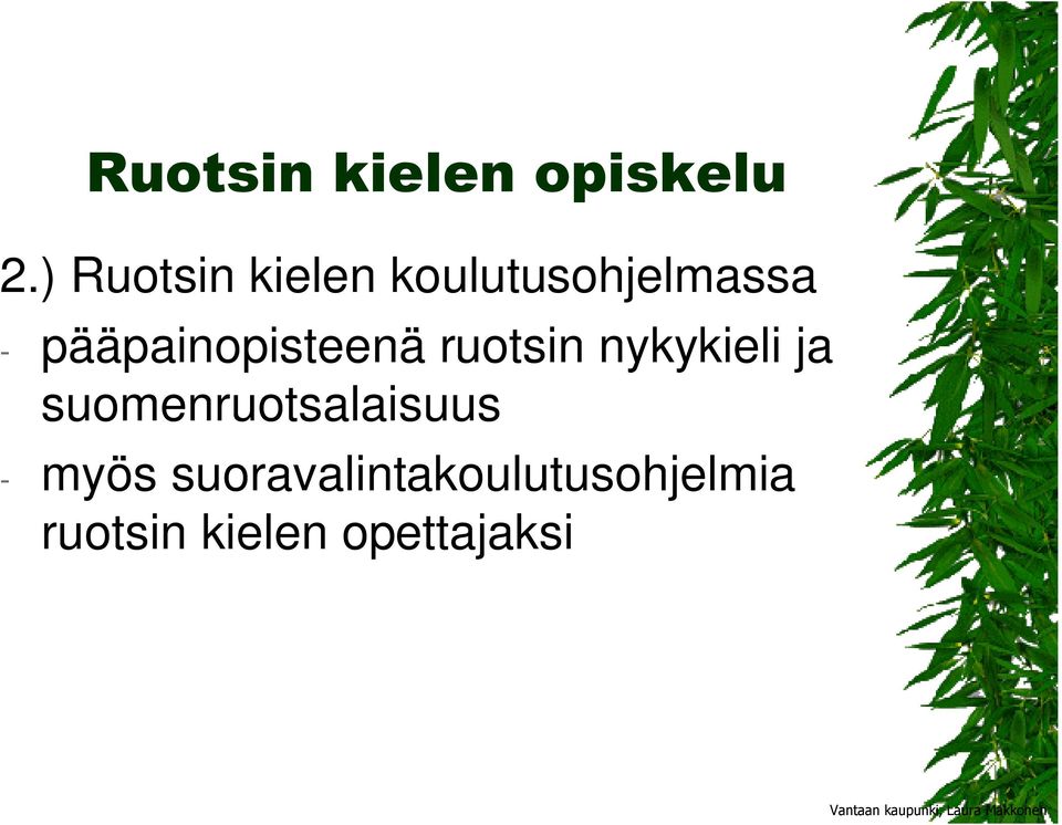 pääpainopisteenä ruotsin nykykieli ja