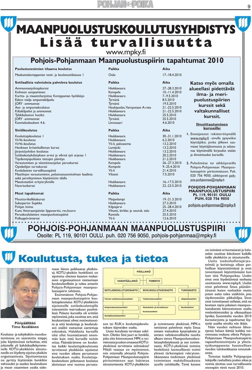 2010 Sotilaallisia valmiuksia palveleva koulutus Paikka Aika Ammunnanjohtajakurssi Hiukkavaara 27.-28.3.2010 Kohteen suojaaminen Kempele 10.-11.4.