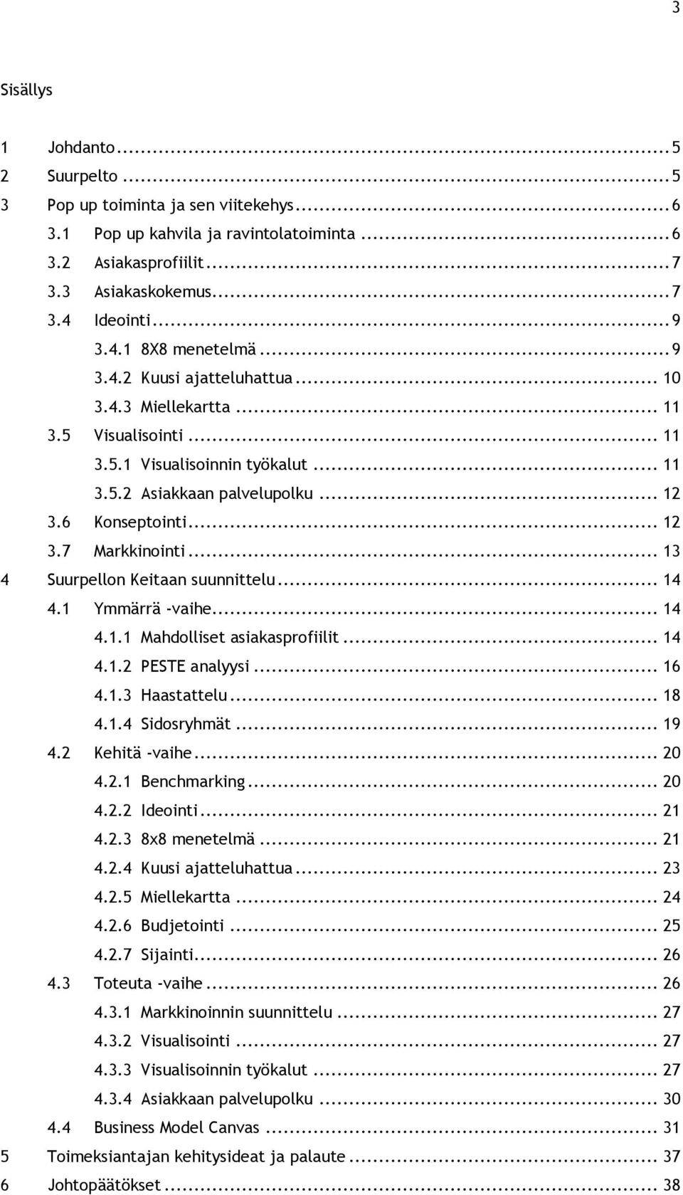 .. 13 4 Suurpellon Keitaan suunnittelu... 14 4.1 Ymmärrä -vaihe... 14 4.1.1 Mahdolliset asiakasprofiilit... 14 4.1.2 PESTE analyysi... 16 4.1.3 Haastattelu... 18 4.1.4 Sidosryhmät... 19 4.