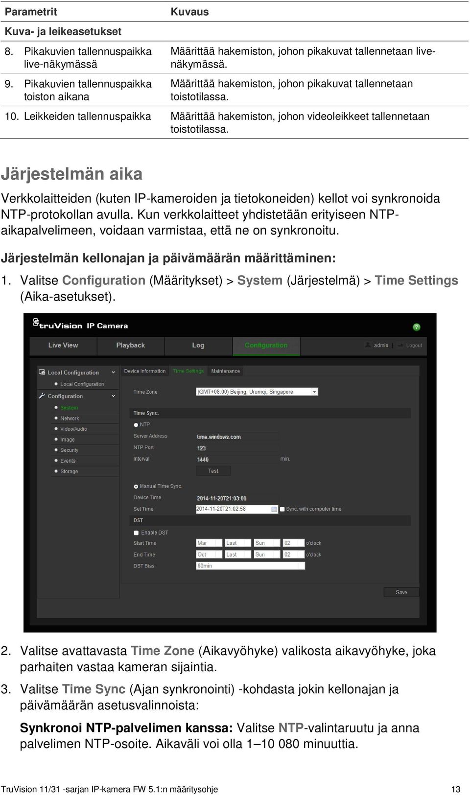 Järjestelmän aika Verkkolaitteiden (kuten IP-kameroiden ja tietokoneiden) kellot voi synkronoida NTP-protokollan avulla.