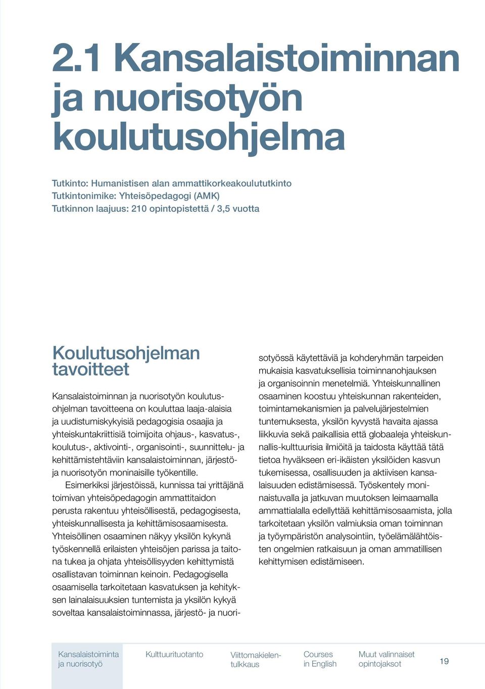 ohjaus-, kasvatus-, koulutus-, aktivointi-, organisointi-, suunnittelu- ja kehittämistehtäviin kansalaistoiminnan, järjestöja nuorisotyön moninaisille työkentille.