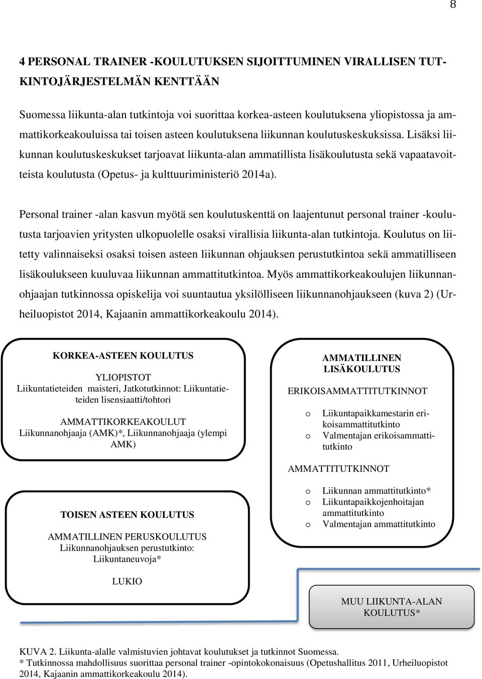 Lisäksi liikunnan koulutuskeskukset tarjoavat liikunta-alan ammatillista lisäkoulutusta sekä vapaatavoitteista koulutusta (Opetus- ja kulttuuriministeriö 2014a).