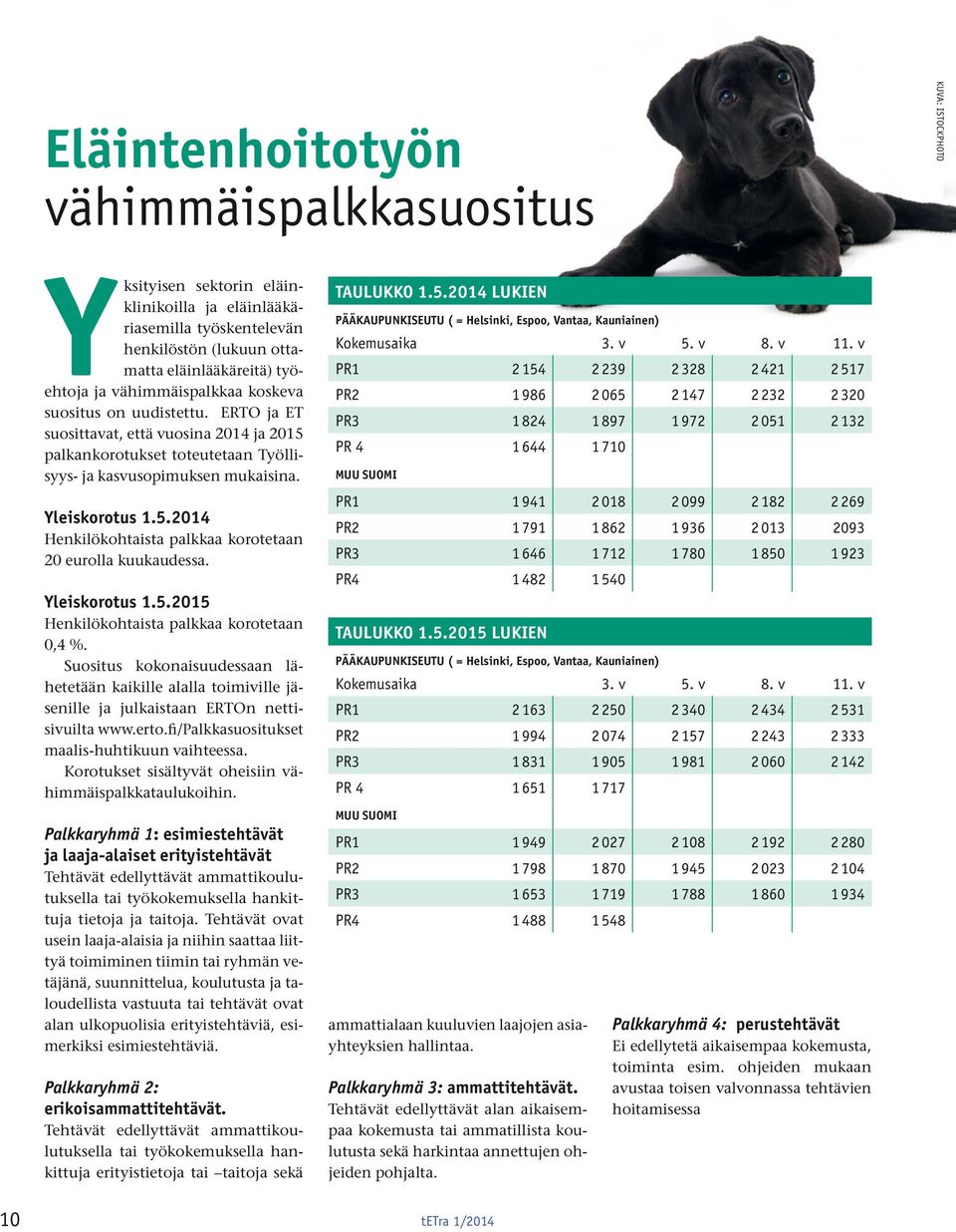 Yleiskorotus 1.5.2015 Henkilökohtaista palkkaa korotetaan 0,4 %. Suositus kokonaisuudessaan lähetetään kaikille alalla toimiville jäsenille ja julkaistaan ERTOn nettisivuilta www.erto.