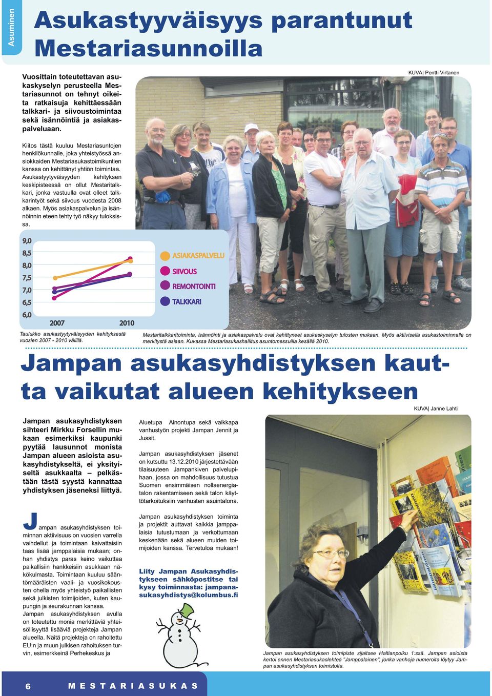 KUVA Pentti Virtanen Kiitos tästä kuuluu Mestariasuntojen henkilökunnalle, joka yhteistyössä ansiokkaiden Mestariasukastoimikuntien kanssa on kehittänyt yhtiön toimintaa.