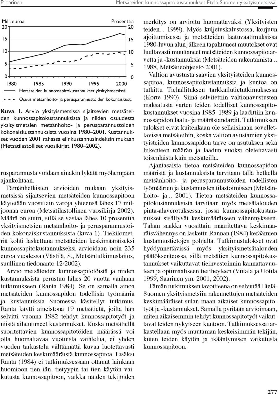 Arvio yksityismetsissä sijaitsevien metsäteiden kunnossapitokustannuksista ja niiden osuudesta yksityismetsien metsänhoito- ja perusparannustöiden kokonaiskustannuksista vuosina 198 21.