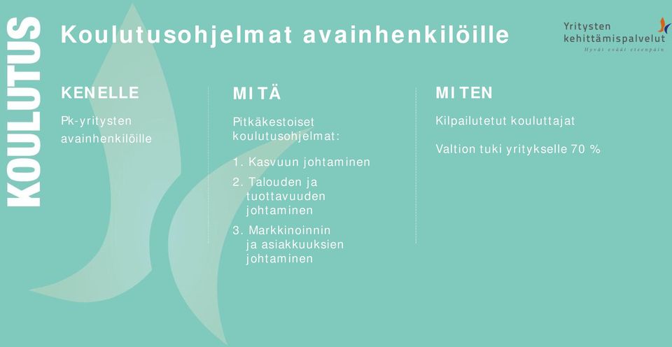 Kasvuun johtaminen 2. Talouden ja tuottavuuden johtaminen 3.