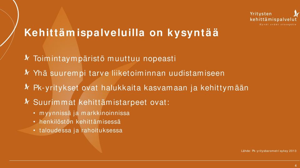 kehittymään Suurimmat kehittämistarpeet ovat: myynnissä ja markkinoinnissa