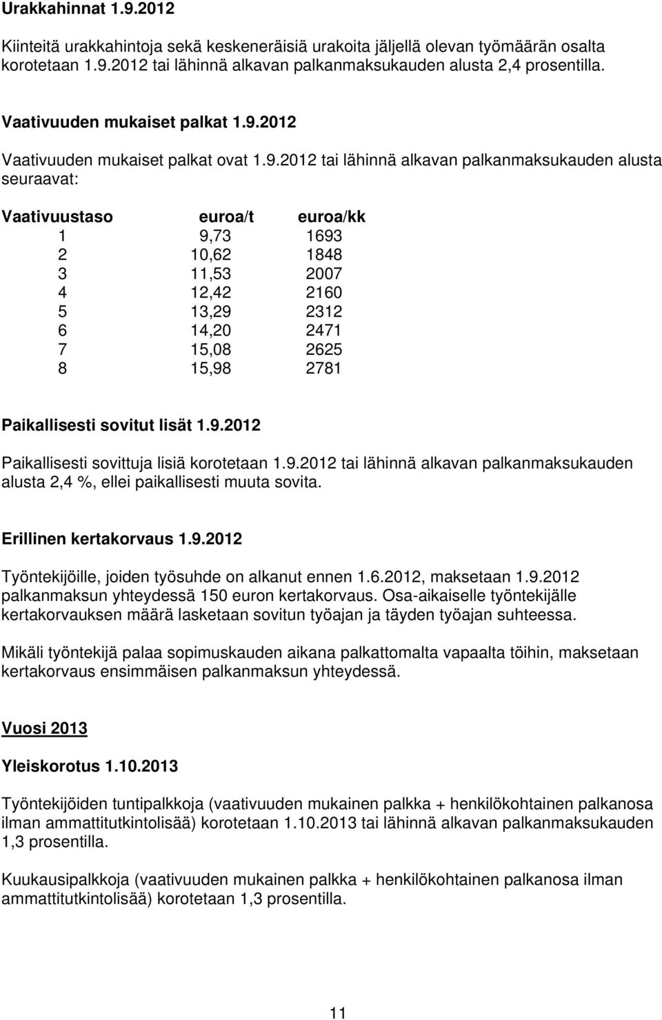 2012 Vaativuuden mukaiset palkat ovat 1.9.