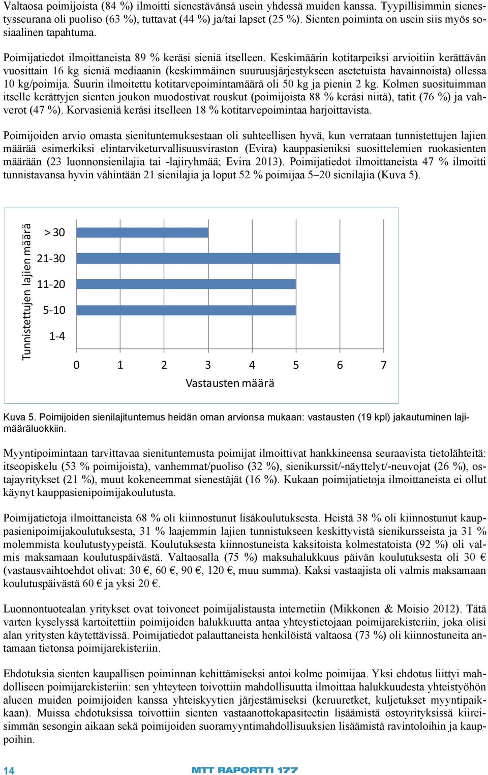 Keskimäärin kotitarpeiksi arvioitiin kerättävän vuosittain 16 kg sieniä mediaanin (keskimmäinen suuruusjärjestykseen asetetuista havainnoista) ollessa 10 kg/poimija.