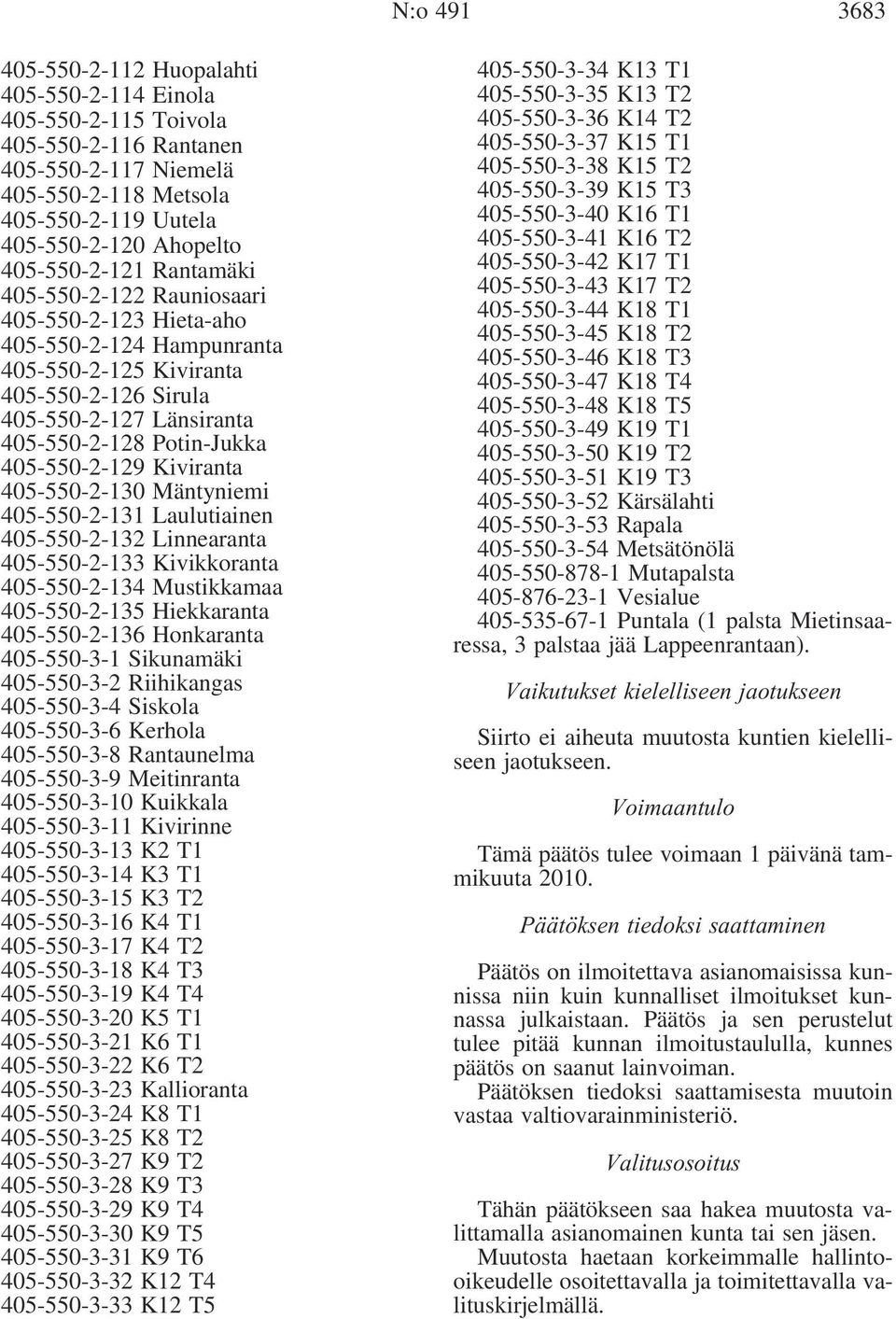 405-550-2-129 Kiviranta 405-550-2-130 Mäntyniemi 405-550-2-131 Laulutiainen 405-550-2-132 Linnearanta 405-550-2-133 Kivikkoranta 405-550-2-134 Mustikkamaa 405-550-2-135 Hiekkaranta 405-550-2-136