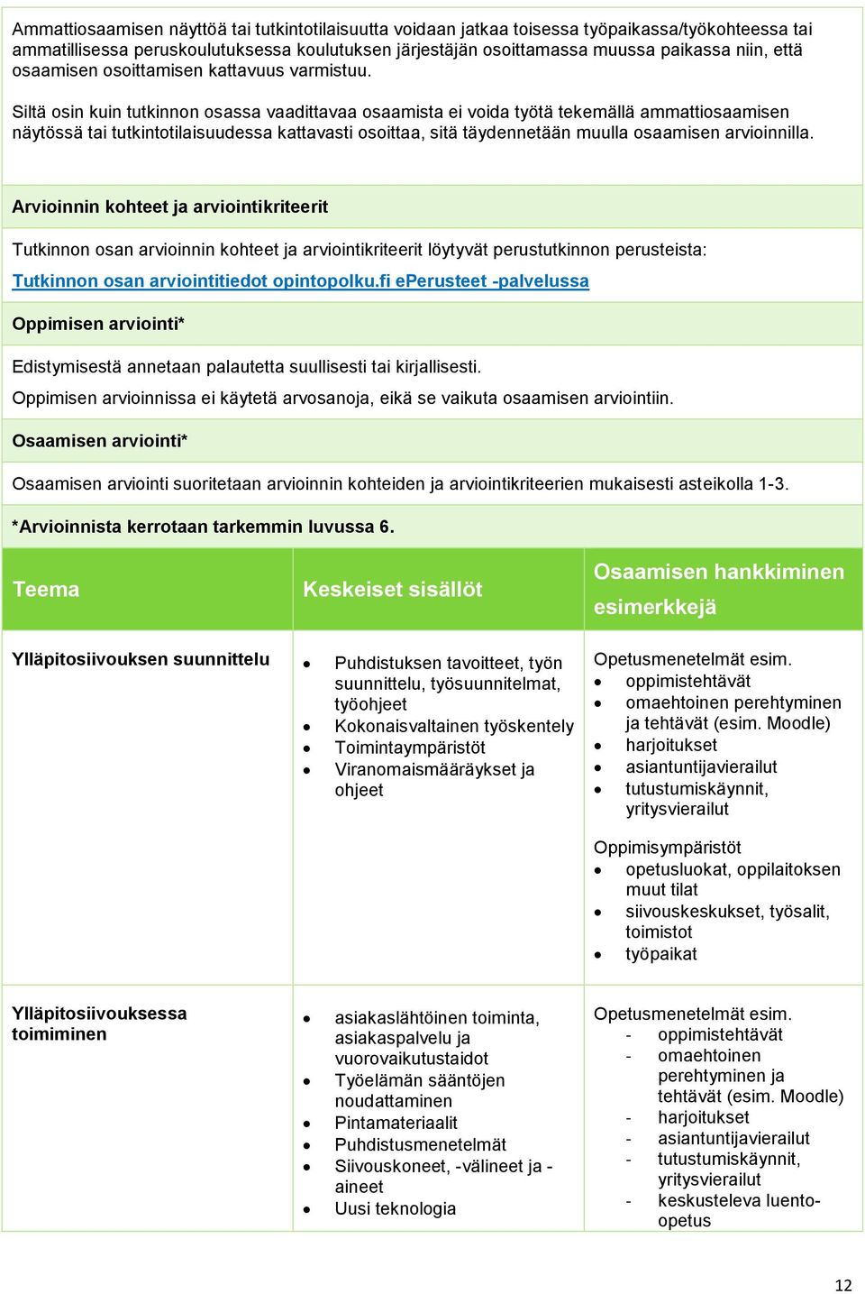 Siltä osin kuin tutkinnon osassa vaadittavaa osaamista ei voida työtä tekemällä ammattiosaamisen näytössä tai tutkintotilaisuudessa kattavasti osoittaa, sitä täydennetään muulla osaamisen