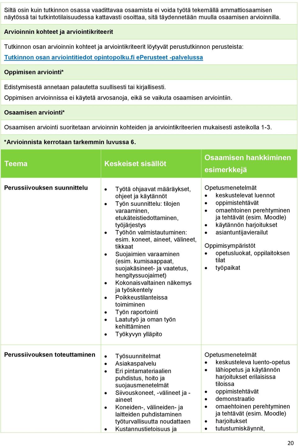 fi eperusteet palvelussa Oppimisen arviointi* Edistymisestä annetaan palautetta suullisesti tai kirjallisesti. Oppimisen arvioinnissa ei käytetä arvosanoja, eikä se vaikuta osaamisen arviointiin.