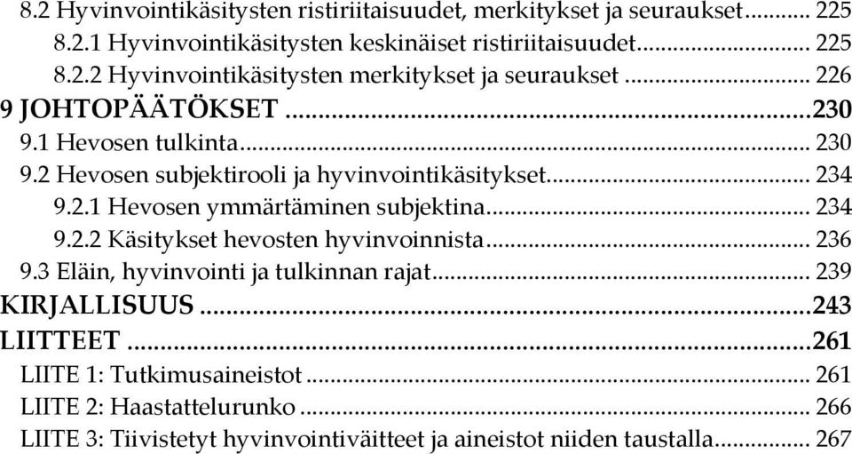 .. 234 9.2.2 Käsitykset hevosten hyvinvoinnista... 236 9.3 Eläin, hyvinvointi ja tulkinnan rajat... 239 KIRJALLISUUS... 243 LIITTEET.