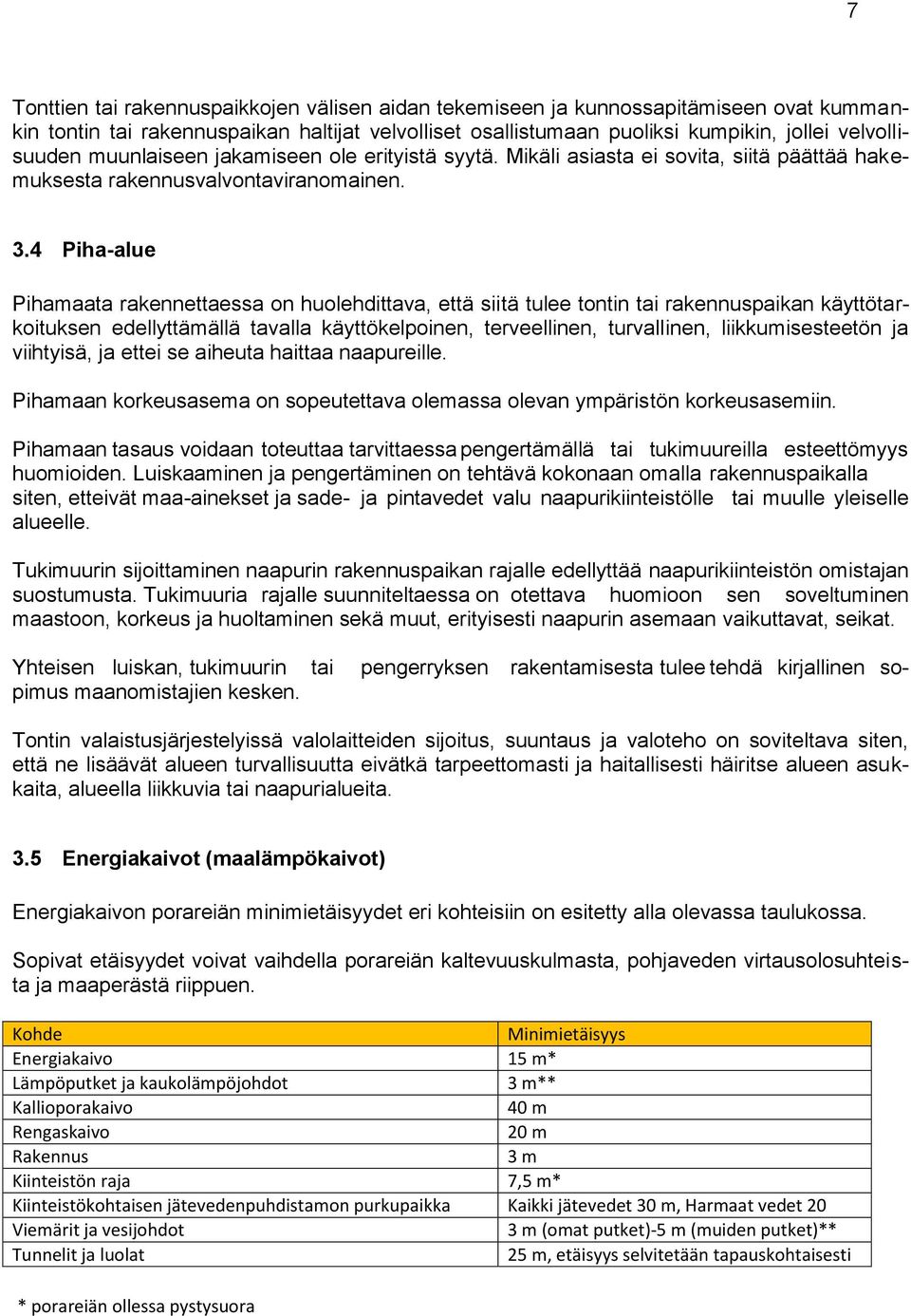 4 Piha-alue Pihamaata rakennettaessa on huolehdittava, että siitä tulee tontin tai rakennuspaikan käyttötarkoituksen edellyttämällä tavalla käyttökelpoinen, terveellinen, turvallinen,