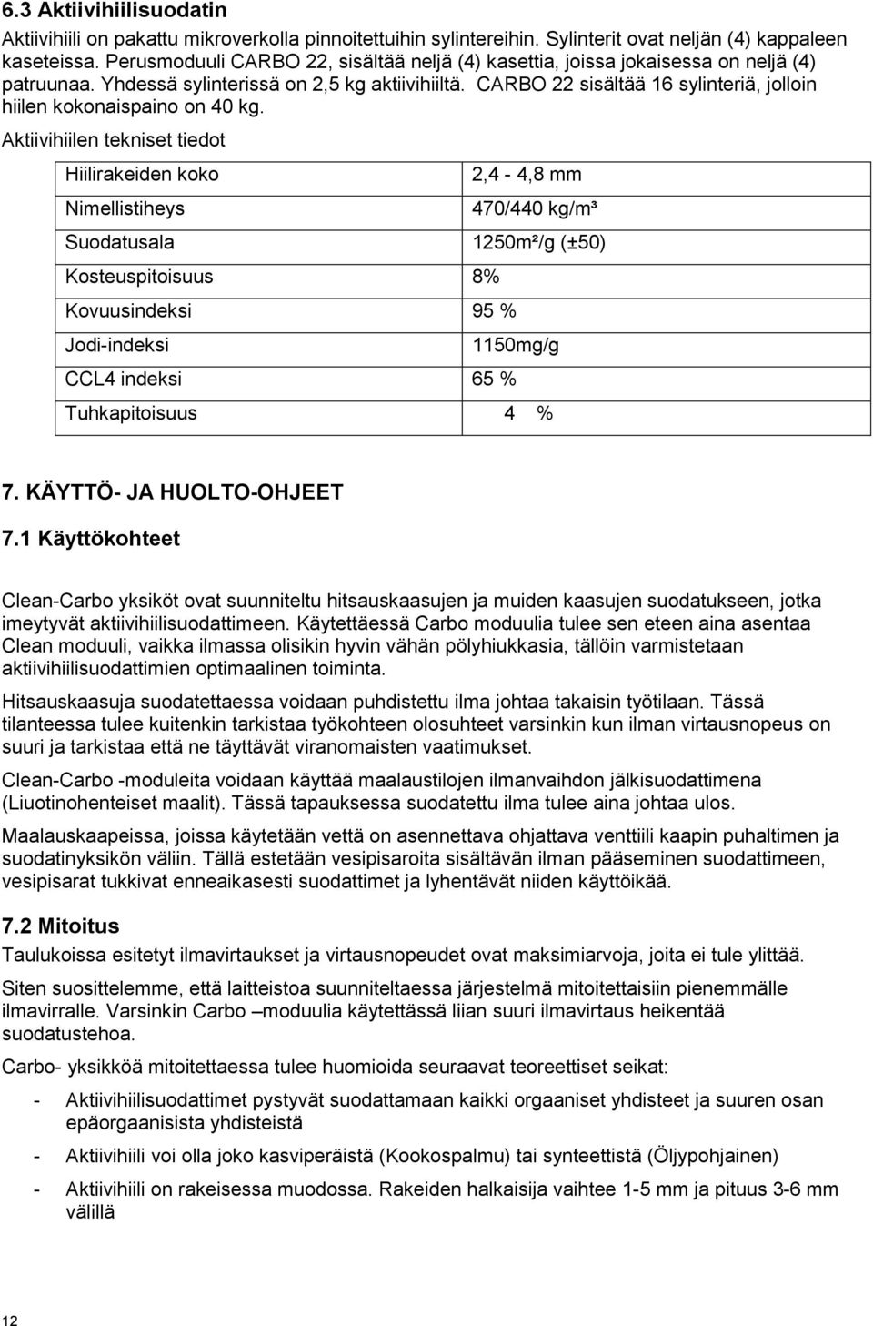 CARBO 22 sisältää 16 sylinteriä, jolloin hiilen kokonaispaino on 40 kg.