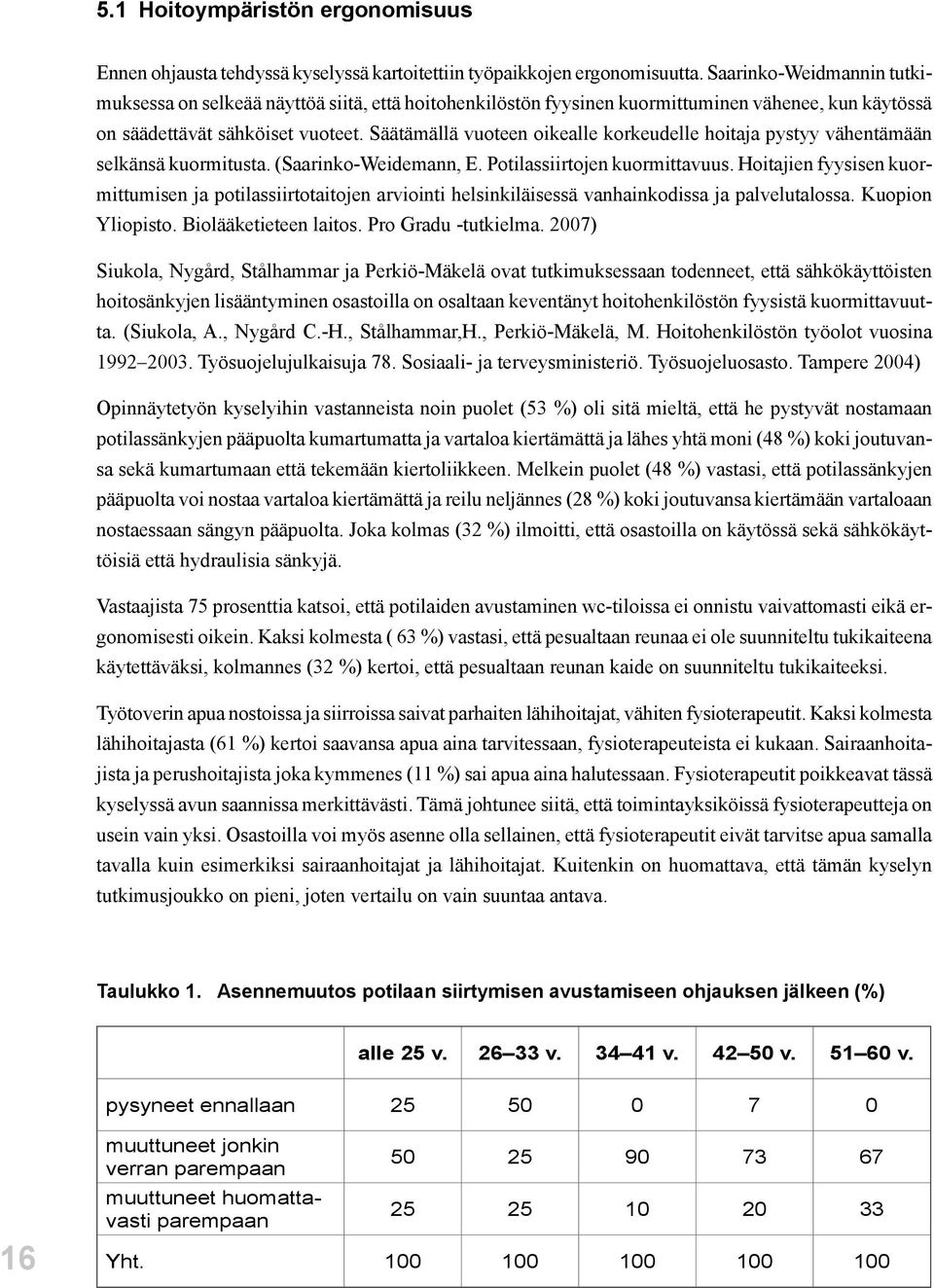 Säätämällä vuoteen oikealle korkeudelle hoitaja pystyy vähentämään selkänsä kuormitusta. (Saarinko-Weidemann, E. Potilassiirtojen kuormittavuus.