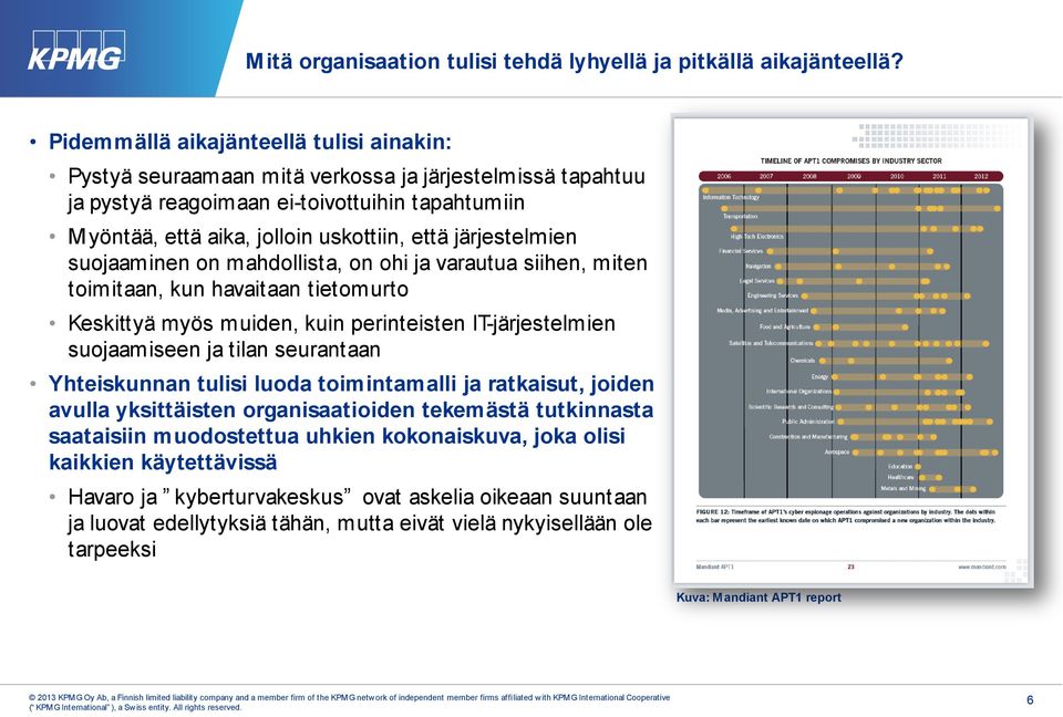 järjestelmien suojaaminen on mahdollista, on ohi ja varautua siihen, miten toimitaan, kun havaitaan tietomurto Keskittyä myös muiden, kuin perinteisten IT-järjestelmien suojaamiseen ja tilan