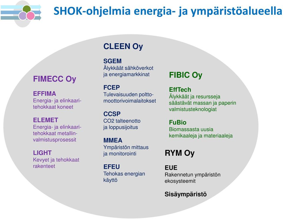 polttomoottorivoimalaitokset CCSP CO2 talteenotto ja loppusijoitus MMEA Ympäristön mittaus ja monitorointi EFEU Tehokas energian käyttö FIBIC Oy EffTech