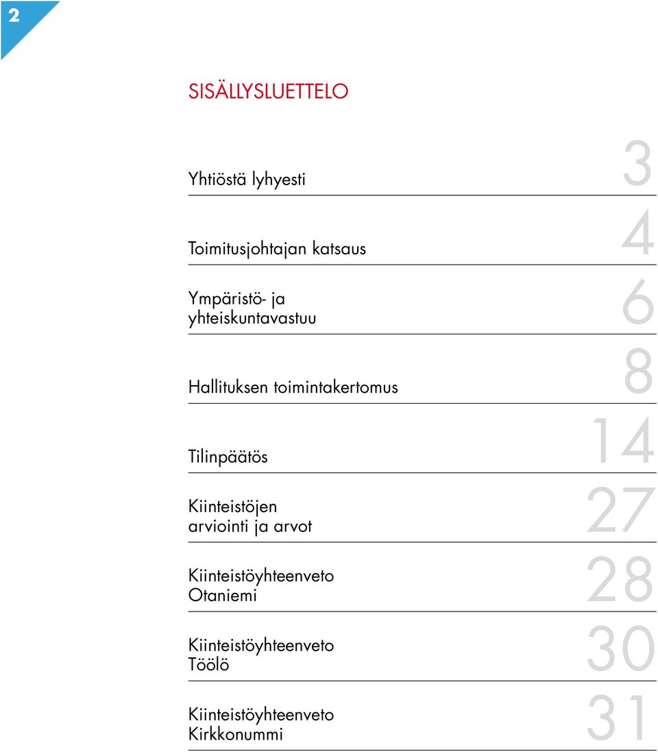 Tilinpäätös Kiinteistöjen arviointi ja arvot Kiinteistöyhteenveto