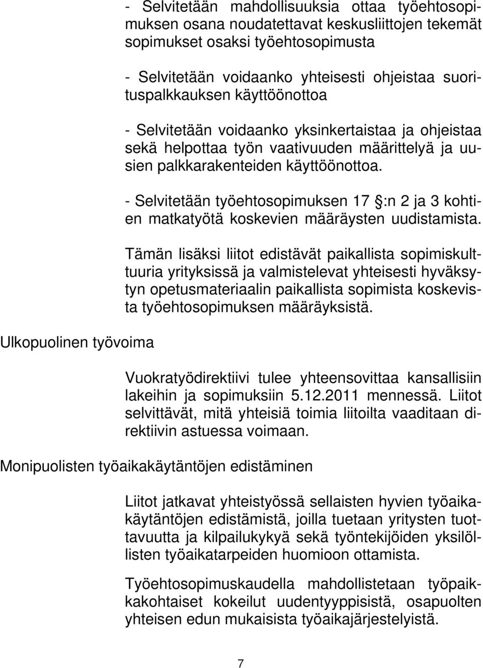 - Selvitetään työehtosopimuksen 17 :n 2 ja 3 kohtien matkatyötä koskevien määräysten uudistamista.