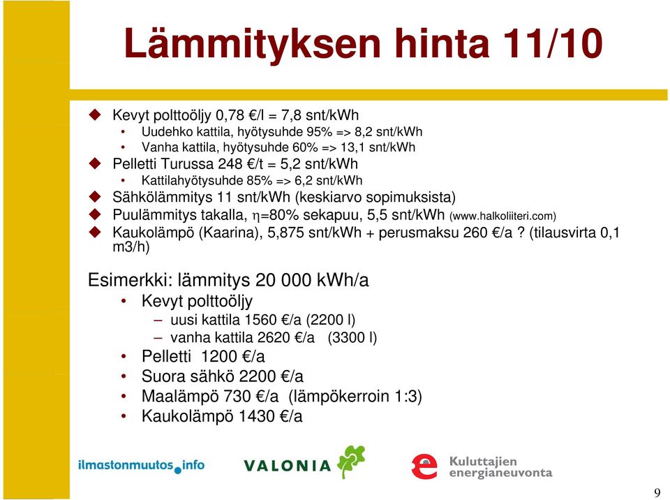 sekapuu, 5,5 snt/kwh (www.halkoliiteri.com) Kaukolämpö (Kaarina), 5,875 snt/kwh + perusmaksu 260 /a?