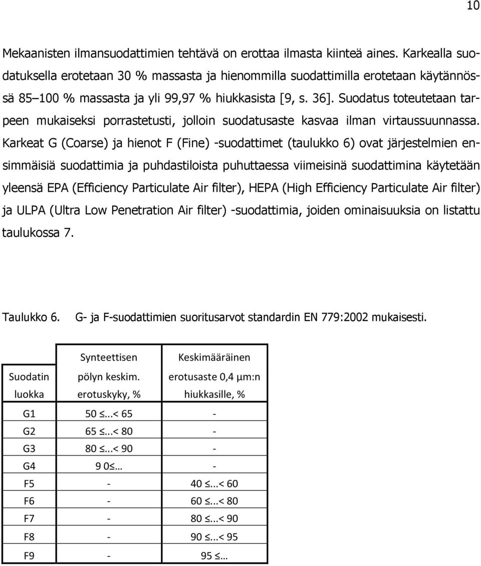 Suodatus toteutetaan tarpeen mukaiseksi porrastetusti, jolloin suodatusaste kasvaa ilman virtaussuunnassa.