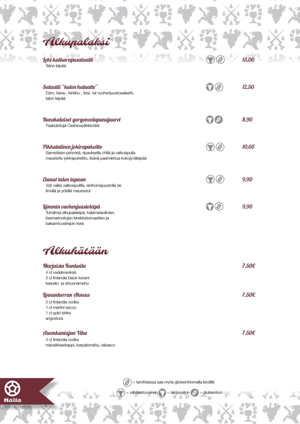 chiliä ja valkosipulia maustettu jokirapukeitto, lisänä paahdettua kokojyväleipää Etanat talon tapaan 9,90 Voit valita valkosipulilla, sinihomejuustolla tai limellä ja yrteillä maustetut Lämmin