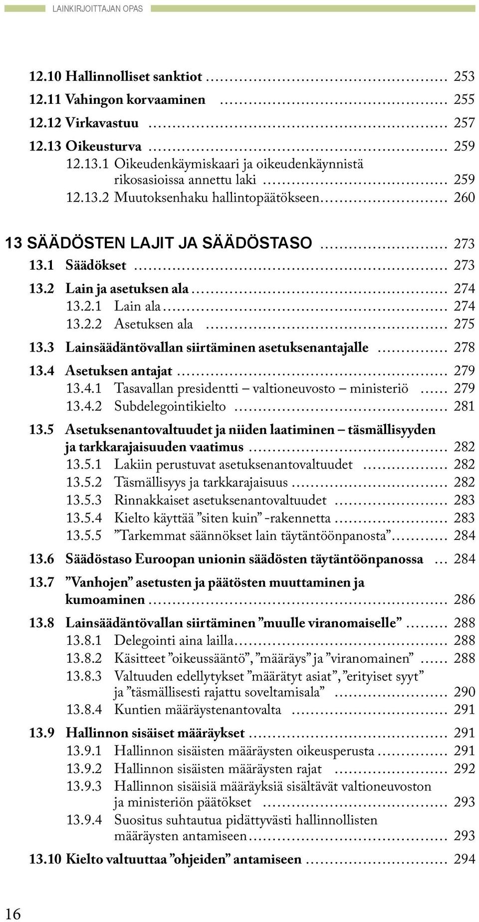 3 Lainsäädäntövallan siirtäminen asetuksenantajalle 278 13.4 Asetuksen antajat 279 13.4.1 Tasavallan presidentti valtioneuvosto ministeriö 279 13.4.2 Subdelegointikielto 281 13.