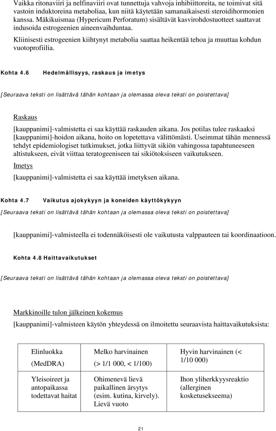 Kliinisesti estrogeenien kiihtynyt metabolia saattaa heikentää tehoa ja muuttaa kohdun vuotoprofiilia. Kohta 4.