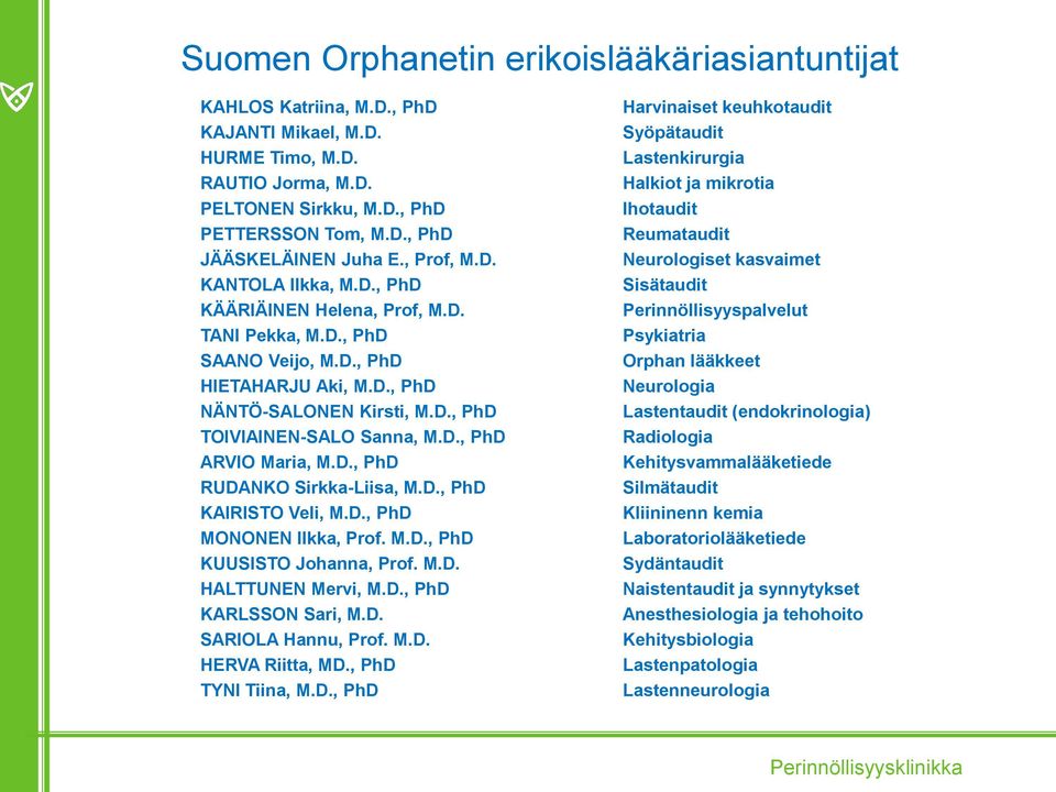 D., PhD RUDANKO Sirkka-Liisa, M.D., PhD KAIRISTO Veli, M.D., PhD MONONEN Ilkka, Prof. M.D., PhD KUUSISTO Johanna, Prof. M.D. HALTTUNEN Mervi, M.D., PhD KARLSSON Sari, M.D. SARIOLA Hannu, Prof. M.D. HERVA Riitta, MD.