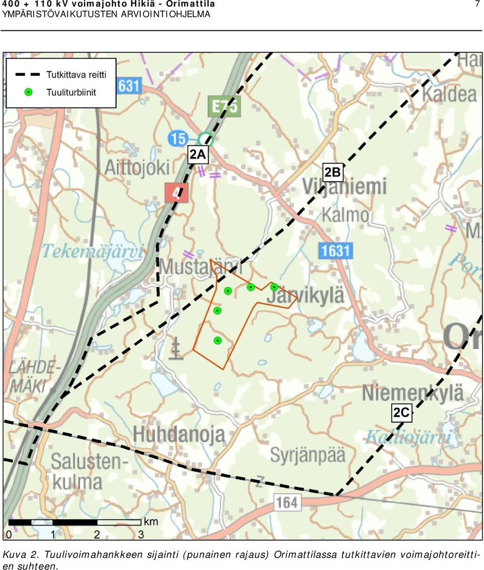 Tuulivoimahankkeen sijainti (punainen