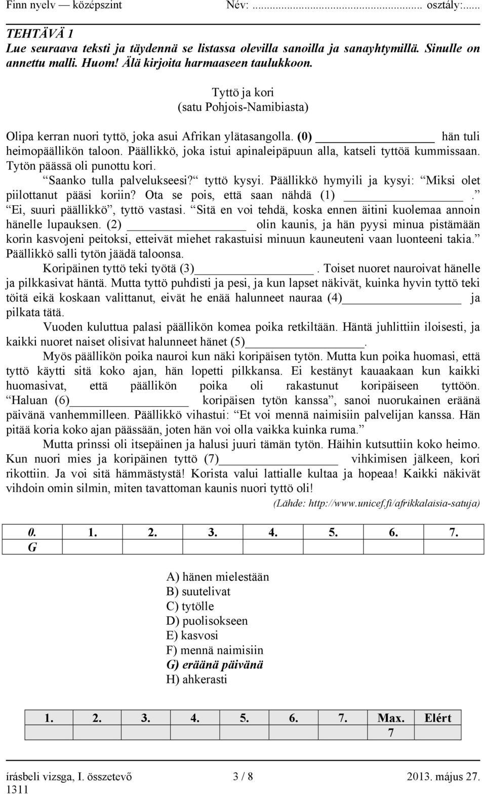 Päällikkö, joka istui apinaleipäpuun alla, katseli tyttöä kummissaan. Tytön päässä oli punottu kori. Saanko tulla palvelukseesi? tyttö kysyi.