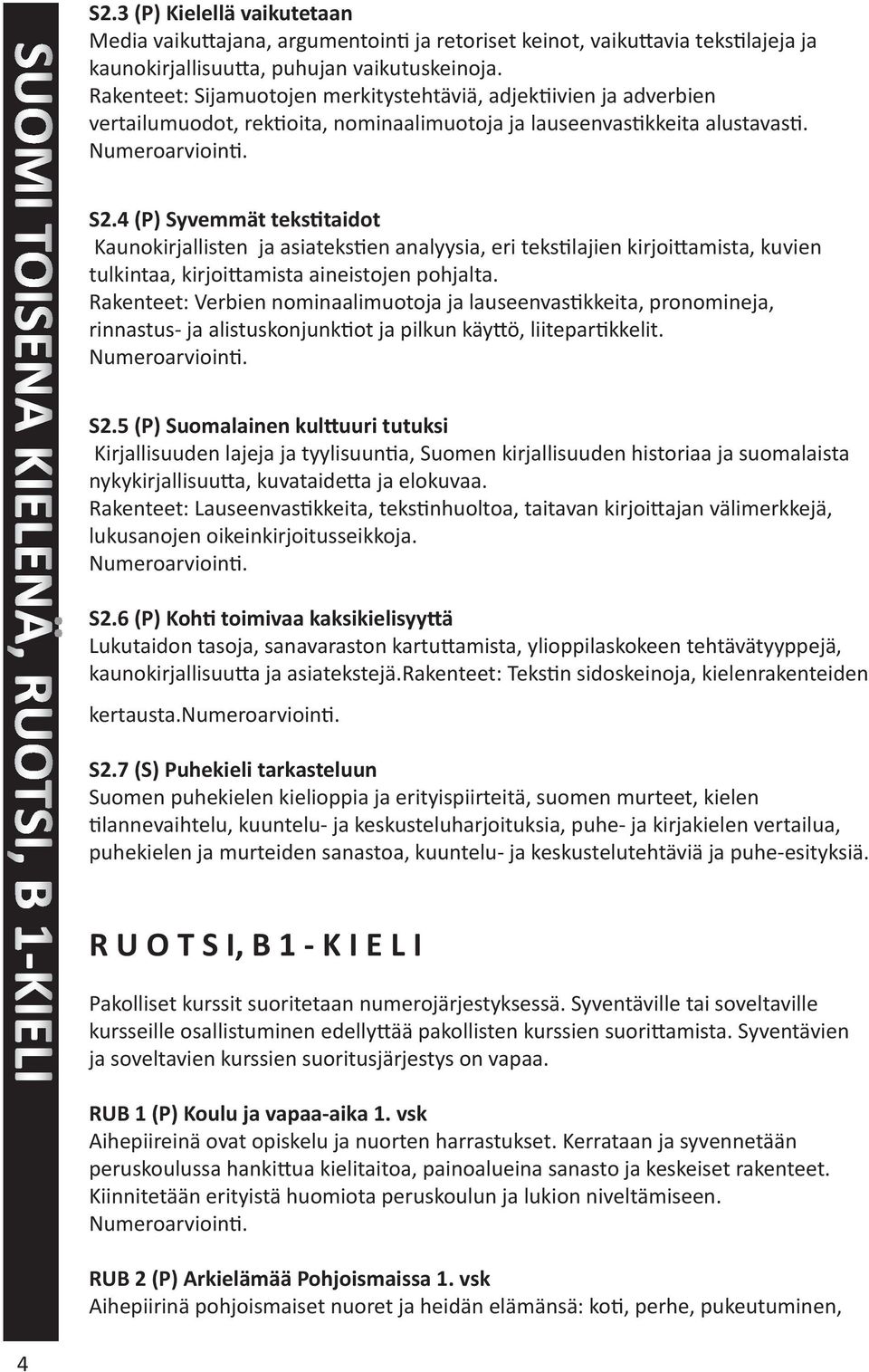 4 (P) Syvemmät teks taidot Kaunokirjallisten ja asiateks en analyysia, eri teks lajien kirjoi amista, kuvien tulkintaa, kirjoi amista aineistojen pohjalta.